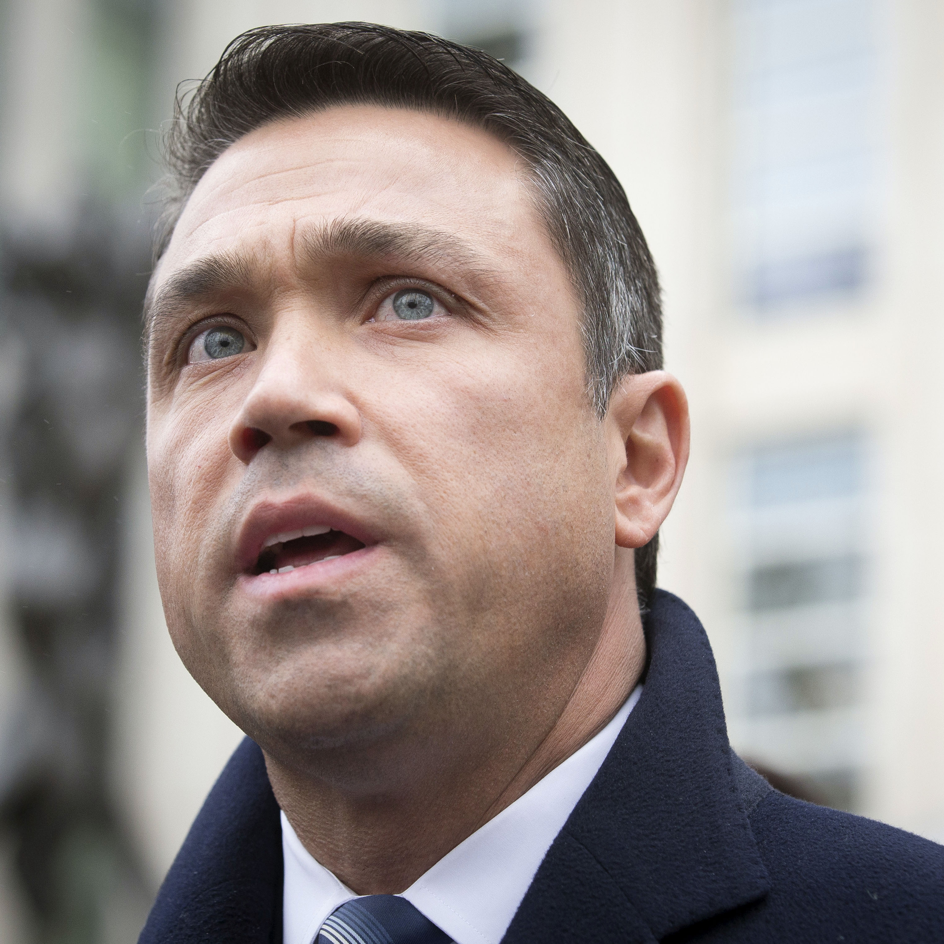 Rep. Michael Grimm speaks to the media last week after pleading guilty to a federal tax evasion charge rather than go to trial. Grimm was accused of evading taxes by hiding more than $1 million in sales and wages while running a Manhattan restaurant.