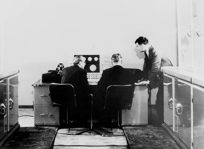 Alan M Turing and colleagues work on the Ferranti Mark I Computer in the United Kingdom in 1951. Alan M Turing and colleagues work on the Ferranti Mark I Computer in the United Kingdom in 1951.