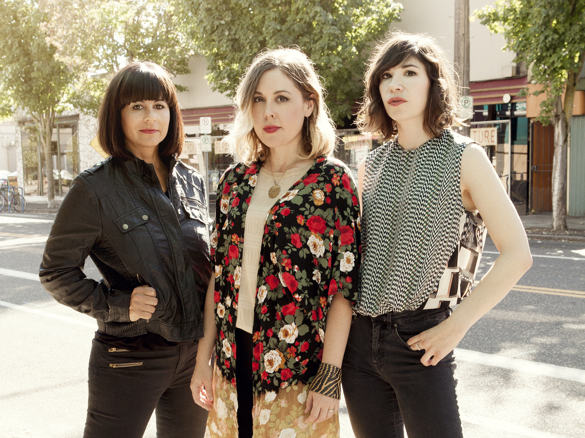Sleater-Kinney's new album, its first since 2005, is No Cities to Love. Left to right: drummer Janet Weiss, singer-guitarist Corin Tucker, singer-guitarist Carrie Brownstein.