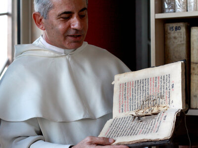 Father Najeeb Michaeel, a Iraqi Dominican monk, has been trying to further preserve Iraq's Christian texts by digitizing the ones he has been able to save. Father Najeeb Michaeel, a Iraqi Dominican monk, has been trying to further preserve Iraq's Christian texts by digitizing the ones he has been able to save.