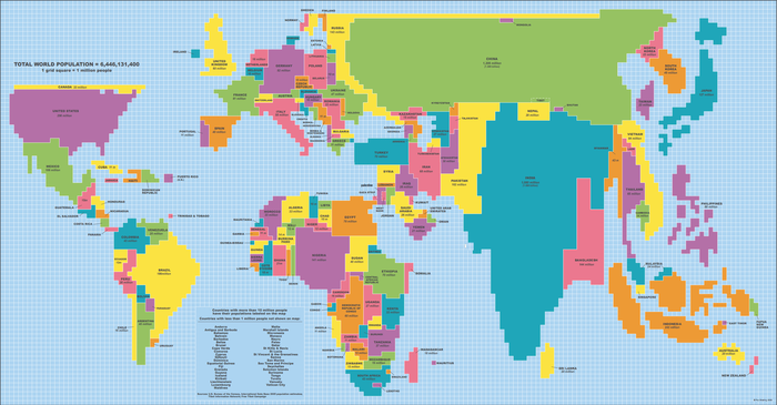 A look back in time: This cartogram resizes each country by its population in 2005. A look back in time: This cartogram resizes each country by its population in 2005.