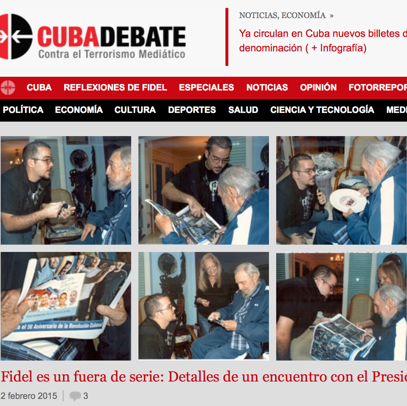 Cuba has published the first photos of Fidel Castro in five months, showing the 88-year-old former leader engaged in conversation with the head of the main Cuban student union.