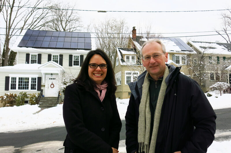 Elizabeth Ebinger in Maplewood, N.J., bought her solar panels, while neighbor Tim Roebuck signed a 20-year lease. Both are happy with the approach they took, and both are saving money on energy bills.