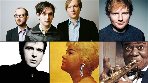 Clockwise from upper left: Bright Eyes, Ed Sheeran, Louis Armstrong, Etta James, Peter Gabriel (Courtesy of the artists)