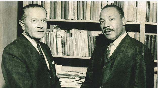 Rabbi Max Nussbaum (left) and Dr. Martin Luther King Jr. in Los Angeles. (Temple Israel of Hollywood )