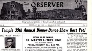 The Temple Israel of Hollywood bulletin from February 1965 announcing Martin Luther King Jr.'s visit.