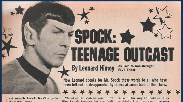 A young girl with a white father and a black mother wrote to the half-Vulcan, half-human Spock for advice on fitting in. (FaVE! Magazine, via My Star Trek Scrapbook)