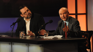 Angus Johnston (left), founder of StudentActivism.net, and Jeremy Mayer, a professor at George Mason University, argue against the motion, "Liberals Are Stifling Intellectual Diversity On Campus."