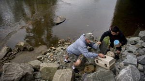 Whedbee fishes for trout with his grandson, Mason, in Two Lick Creek in Homer City, Pa.
