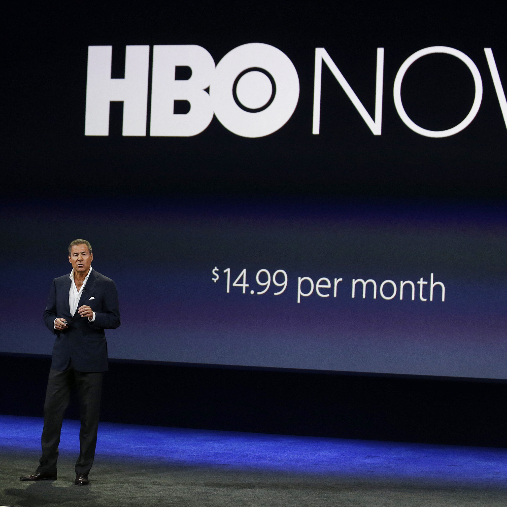 Richard Plepler, CEO of HBO, talks about HBO Now during an Apple event Monday in San Francisco.