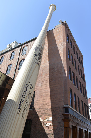 A 120-foot-tall replica bat fronts the Louisville Slugger Museum & Factory in Louisville, Ky. Hillerich & Bradsby on Monday announced a deal to sell its Louisville Slugger brand to Wilson Sporting Goods Co. for $70 million.