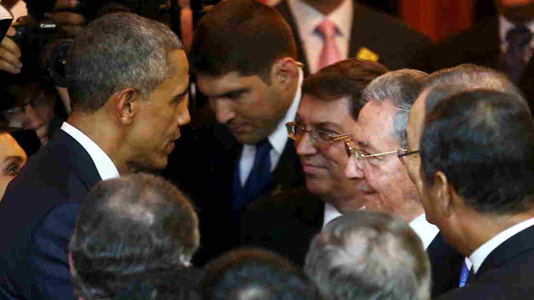 Obama, Castro Shake Hands Ahead Of Historic Meeting Saturday : NPR