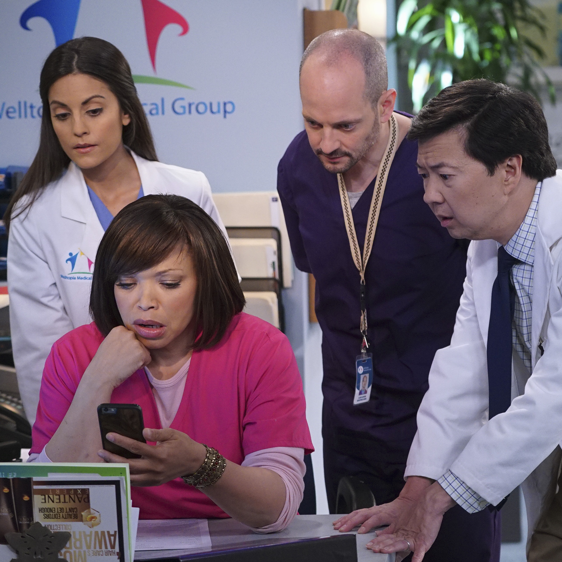 Ken Jeong, right, stars in the new ABC series Dr. Ken. Jeong appears with, from left, Kate Simses, Tisha Campbell-Martin and Jonathan Slavin.