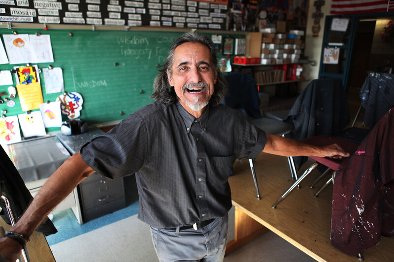 Mathias "Spider" Schergen in his art room at Jenner Elementary Academy of the Arts in Chicago. Mathias "Spider" Schergen in his art room at Jenner Elementary Academy of the Arts in Chicago.