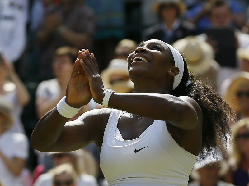 Bloom Gist: Serena Williams wins the singles match against Garbine Muguruza of Spain after the women's singles final at the All England Lawn Tennis Championships in Wimbledon, London, on Saturday. Williams won 6-4, 6-4.