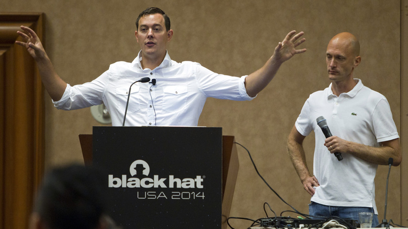 Chris Valasek (left) and Charlie Miller talk about hacking into vehicle computer systems during the Black Hat USA 2014 hacker conference in Las Vegas last August. Chris Valasek (left) and Charlie Miller talk about hacking into vehicle computer systems during the Black Hat USA 2014 hacker conference in Las Vegas last August.