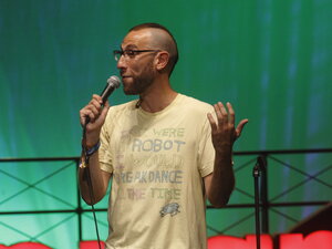 Comedian Ari Shaffir performs at the 2015 Bonnaroo Music and Arts Festival in June in Manchester, Tenn. Shaffir has said fellow comedian Carlos Mencia stole his joke about who would build a fence on the U.S.-Mexican border. Copyright on jokes is difficult to prove, and it turned out two other comedians had made similar jokes as well. Comedian Ari Shaffir performs at the 2015 Bonnaroo Music and Arts Festival in June in Manchester, Tenn. Shaffir has said fellow comedian Carlos Mencia stole his joke about who would build a fence on the U.S.-Mexican border. Copyright on jokes is difficult to prove, and it turned out two other comedians had made similar jokes as well.