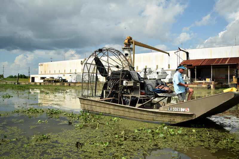 Local land manager Howard Callahan navigates his airboat, which helps local environmental groups get deep into the Breton Basin area to investigate the impact of the Caernarvon river diversion.