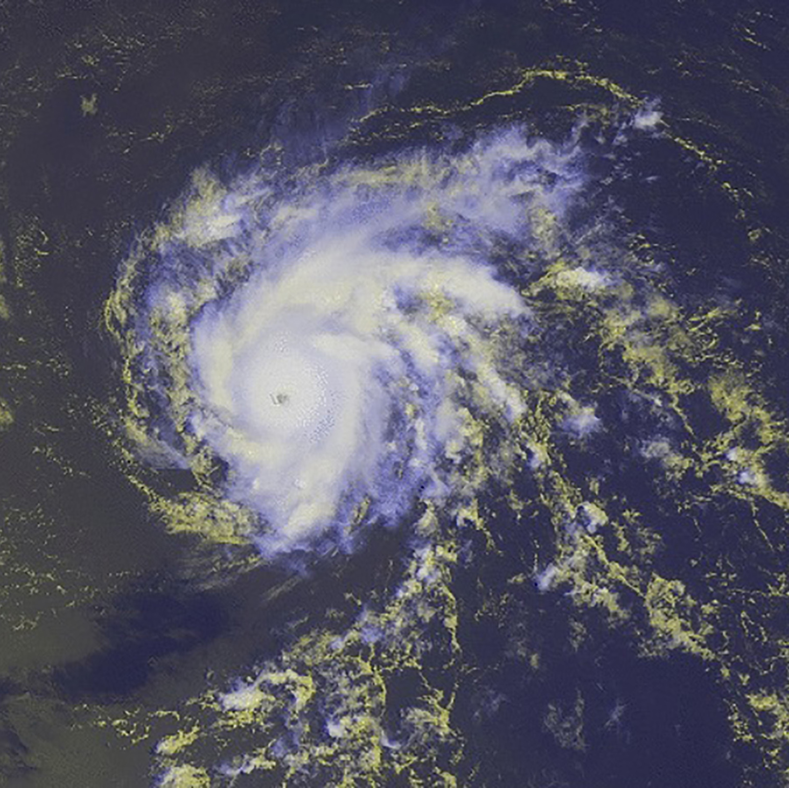 Hurricane Danny is seen in a NOAA image taken by the GOES-East satellite taken at 10:15 ET on Thursday. The storm, now a Category 2, is expected to lose strength over the next day or two.