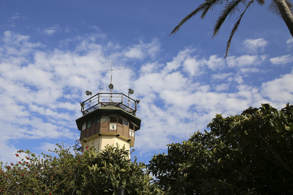 The watch tower looms over San Quentin State Prison in California.