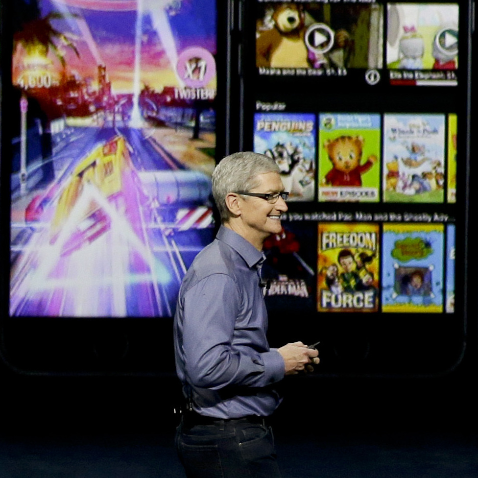CEO Tim Cook discusses Apple TV during the Apple event in San Francisco on Wednesday.