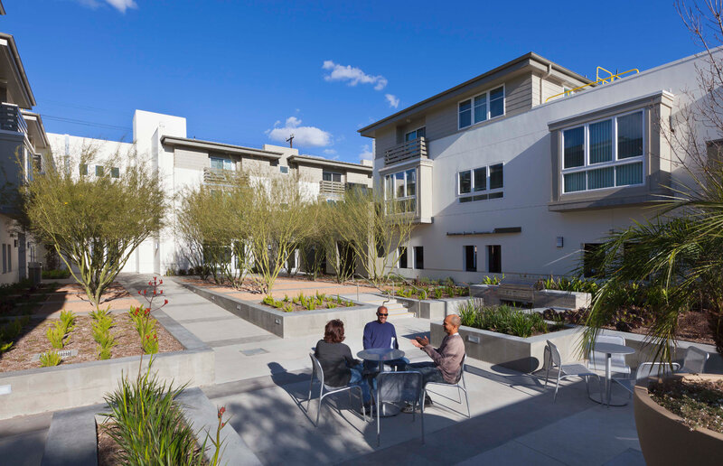 A view of a courtyard at the Palo Verde Apartments in Los Angeles. (Courtesy of LA Family Housing)