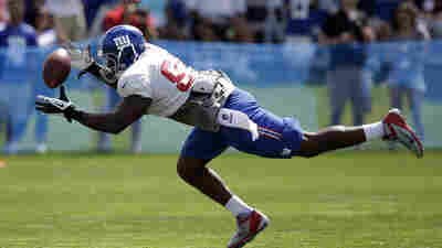 New York Giants' Daniel Fells makes a catch during a practice at NFL football training camp in August. Fells is currently suffering from a serious MRSA infection; it is unclear if he will return to football.