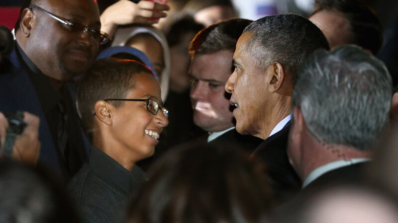 President Barack Obama talks with Texas high school student Ahmed Mohamed during the White House's Astronomy Night event on the South Lawn Monday night. (Chip Somodevilla/Getty Images)