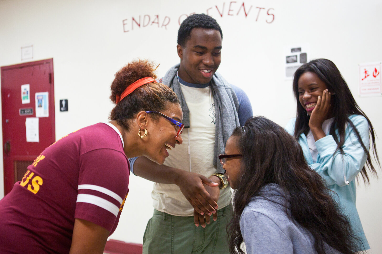 Principal Nikkia Rowe (left) exchanges laughs with students as they head to the cafeteria for lunch. Principal Nikkia Rowe (left) exchanges laughs with students as they head to the cafeteria for lunch.