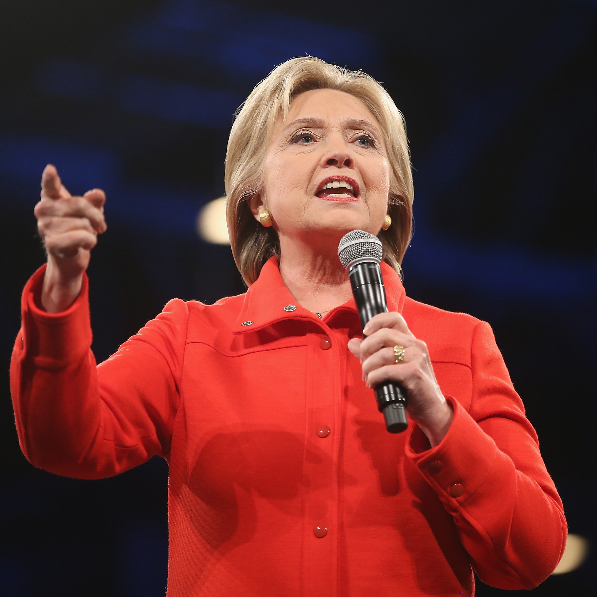 Democratic presidential candidate Hillary Clinton speaks to guests at the Jefferson-Jackson Dinner on October 24, 2015 in Des Moines, Iowa.