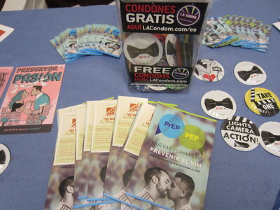 A resource table at The Wall Las Memorias includes a new Latino-oriented brochure for PrEP. (Adrian Florido/NPR) A resource table at The Wall Las Memorias includes a new Latino-oriented brochure for PrEP. (Adrian Florido/NPR)