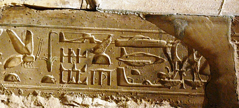 A bee is depicted on an ancient Egyptian hieroglyph. A bee is depicted on an ancient Egyptian hieroglyph.