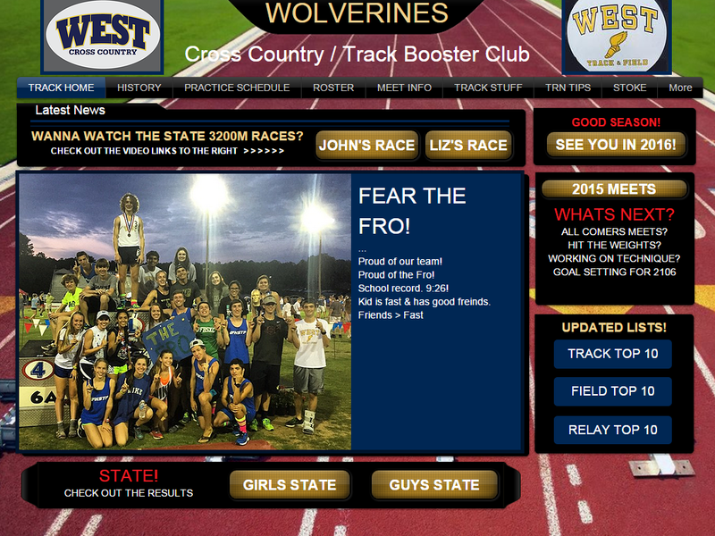 The website of the West Forsyth High School track program with the words, 