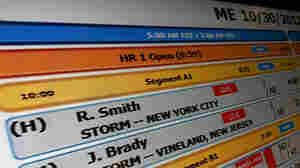 The rundown board, like this Morning Edition one shown during Hurricane Sandy, displays the schedule of segments which make up each NPR show. When big news breaks, the planned rundown may be changed completely.