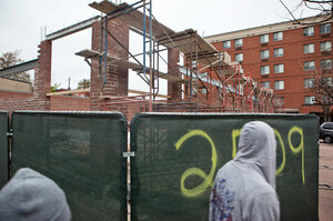 A building is now under construction at the intersection of Pennsylvania and West North avenues where a CVS Pharmacy was destroyed in the riots. (Jun Tsuboike/NPR)