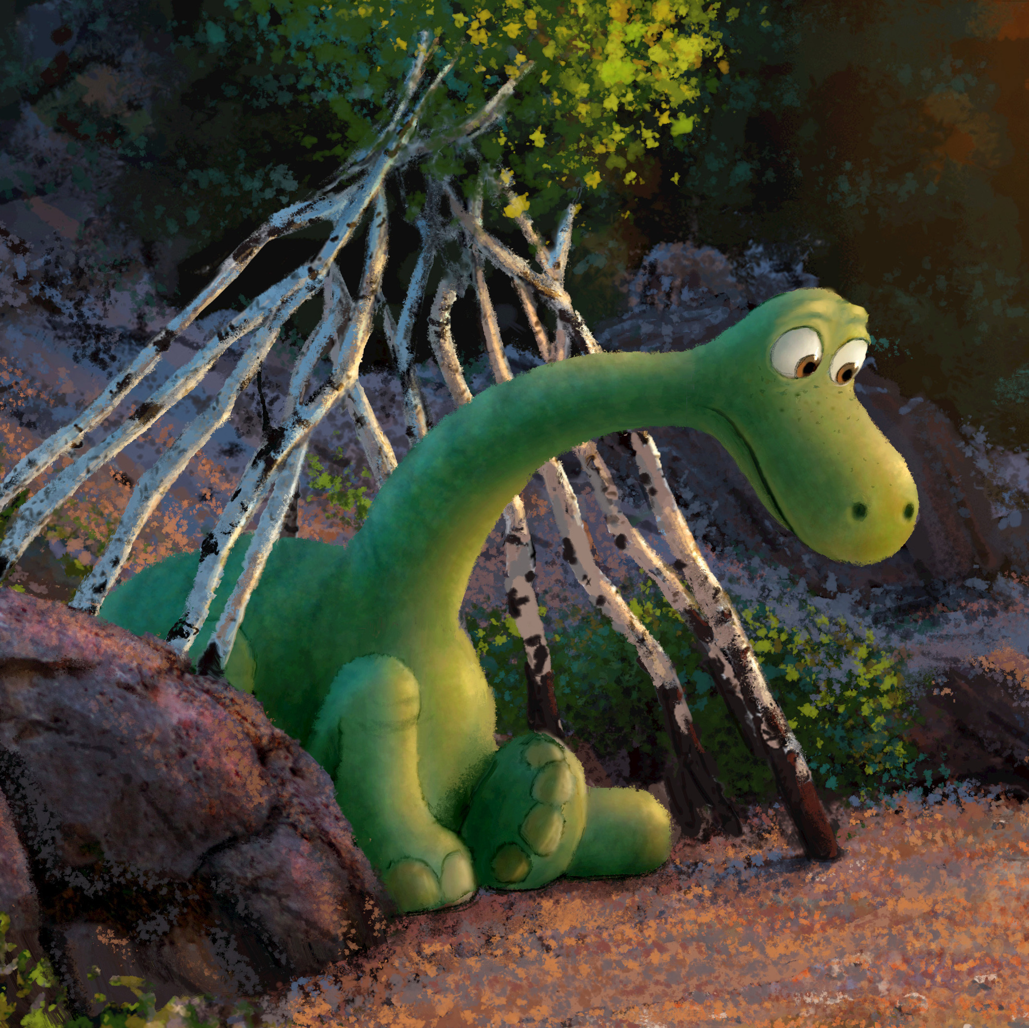 An Apatosaurus named Arlo meets a human boy on his adventures in The Good Dinosaur.