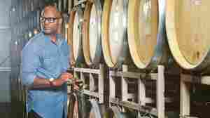 Andre Mack loves to incorporate humor into his work, but inside these casks is serious wine.