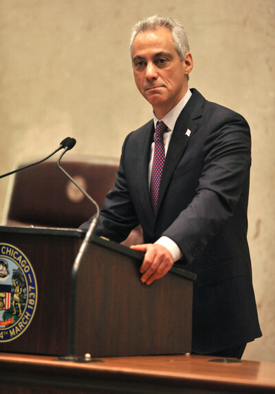 Chicago Mayor Rahm Emanuel speaks during a special City Council meeting Wednesday in Chicago. Emanuel called the meeting to discuss a police abuse scandal and apologized for the 2014 shooting of a black teenager.