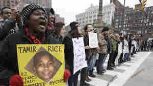 Demonstrators block Public Square in Cleveland during a protest over the police shooting of 12-year-old Tamir Rice in November 2014.