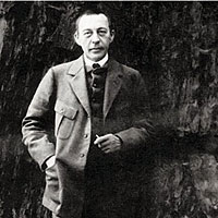 Serge Rachmaninoff, photographed in 1919, somewhere outside of San Francisco.