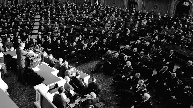 President Franklin D. Roosevelt addressing Congress in 1943. After Roosevelt made his eighth-year speech in 1940, he went on to win a third term. (William J. Smith/AP)