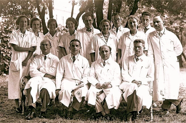 Asperger, in the bottom row, far right, with other staff members at the Children's Clinic, realized in the 1930s that autism was a spectrum of disorders that conferred both disability and ability. Asperger, in the bottom row, far right, with other staff members at the Children's Clinic, realized in the 1930s that autism was a spectrum of disorders that conferred both disability and ability.