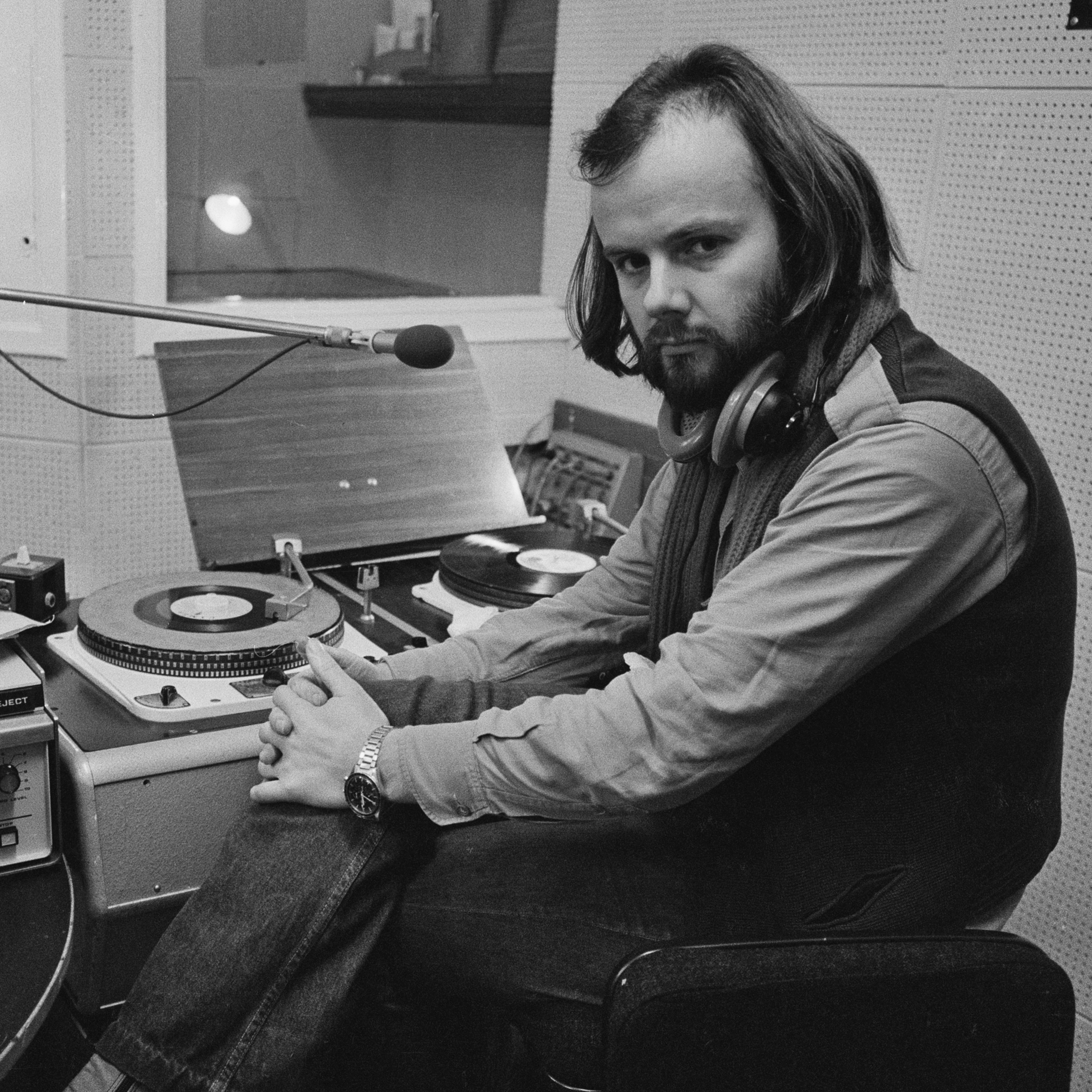 John Peel in the studio at the BBC in 1972.