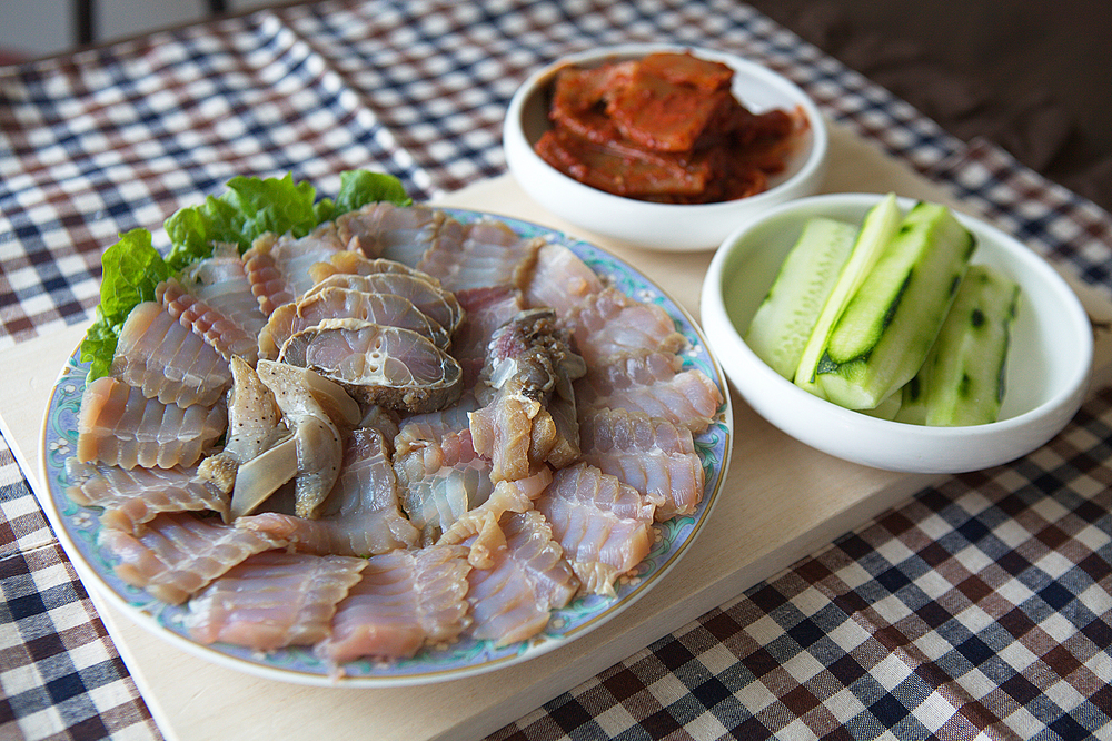 Hongeo, a dish of skate left to ferment in its own urine, is a beloved delicacy in parts of South Korea — despite its overpowering ammonia smell. A sashimi platter of hongeo for three to four people usually costs anywhere from 60,000 ₩ (U.S. $49.78) to 150,000 ₩ (U.S. $124.46).