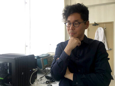 Designer Jinsoo An of Kokiri Lab is the mastermind behind Project Nourished, a virtual reality eating experience. Around 30 engineers, food scientists, chefs and designers have worked with An on the project. (Courtesy of Noah Nelson/Youth Radio)