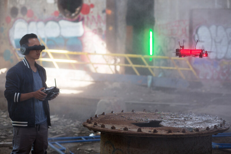 UmmaGawd aka Tommy Tibajia, a pilot in the Drone Racing League, flies his quadcopter in an abandoned power plant in New York. (The Drone Racing League)