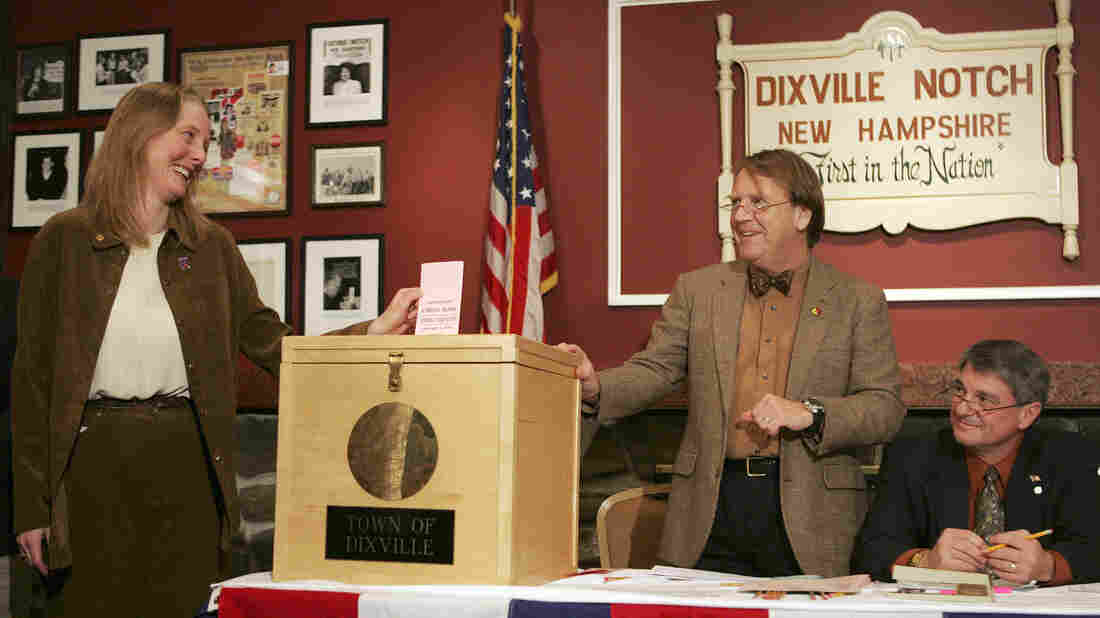 Tom Tillotson, center, watches as Donna Kaye Erwin cast the first ballot for the nation's first primary in Dixville Notch, N.H., in 2008. Tom Tillotson, center, watches as Donna Kaye Erwin cast the first ballot for the nation's first primary in Dixville Notch, N.H., in 2008.