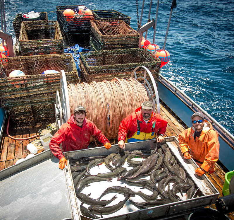 The captain and crew of the Moriah Lee pose with sablefish caught off the coast of Half Moon Bay, Calif. A new study found that fishermen in the West Coast sablefishery were much less likely to engage in risky behavior — like sailing out in stormy weather — after catch share quotas were implemented. The captain and crew of the Moriah Lee pose with sablefish caught off the coast of Half Moon Bay, Calif. A new study found that fishermen in the West Coast sablefishery were much less likely to engage in risky behavior — like sailing out in stormy weather — after catch share quotas were implemented.
