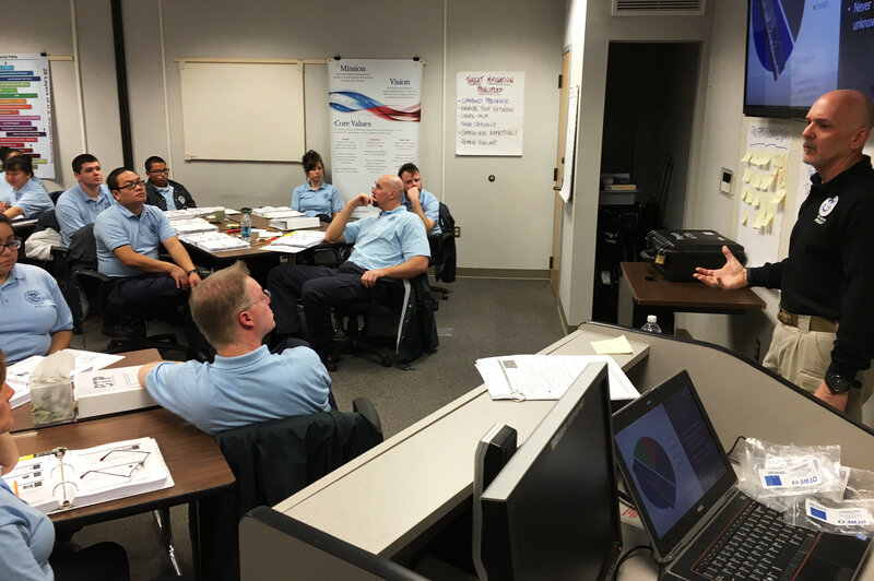 An instructor conducts a training session at Transportation Security Administration Academy at the Federal Law Enforcement Training Center, located at a sprawling former air base in Glynco, Ga. (Brian Naylor/NPR)