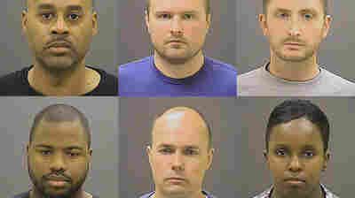 This photo from the Baltimore Police Department shows the six police officers charged with felonies ranging from assault to murder in the death of Freddie Gray. Top row from left: Caesar R. Goodson Jr., Garrett E. Miller and Edward M. Nero. Bottom row from left: William G. Porter, Brian W. Rice and Alicia D. White.